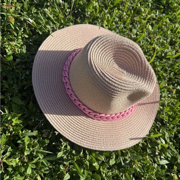 Light Pink Fedora with Chain Trim Detailing - NWT - Adjustable Hat Size main image 3